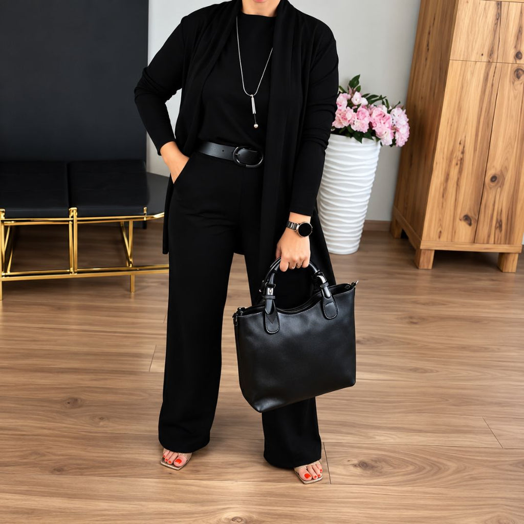 ⏳ Nur für kurze Zeit ⏰ Elegantes 3-teiliges Damen-Set mit langem Cardigan, Top & Hose 💞