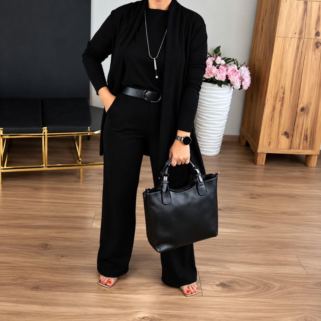 ⏳ Nur für kurze Zeit ⏰ Elegantes 3-teiliges Damen-Set mit langem Cardigan, Top & Hose 💞