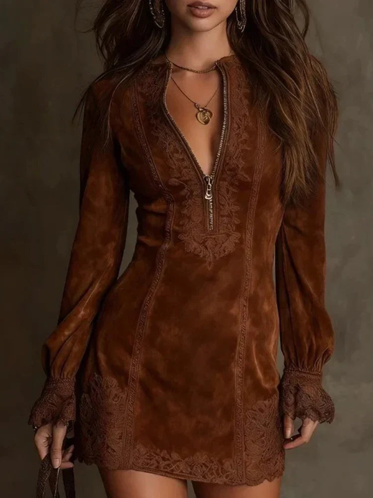 Anastacia | Wildleder-Optik-Minikleid mit langen Ärmeln