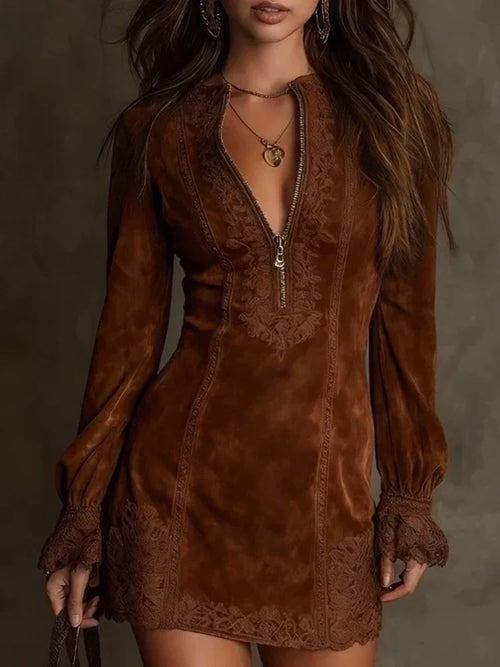 Anastacia | Wildleder-Optik-Minikleid mit langen Ärmeln
