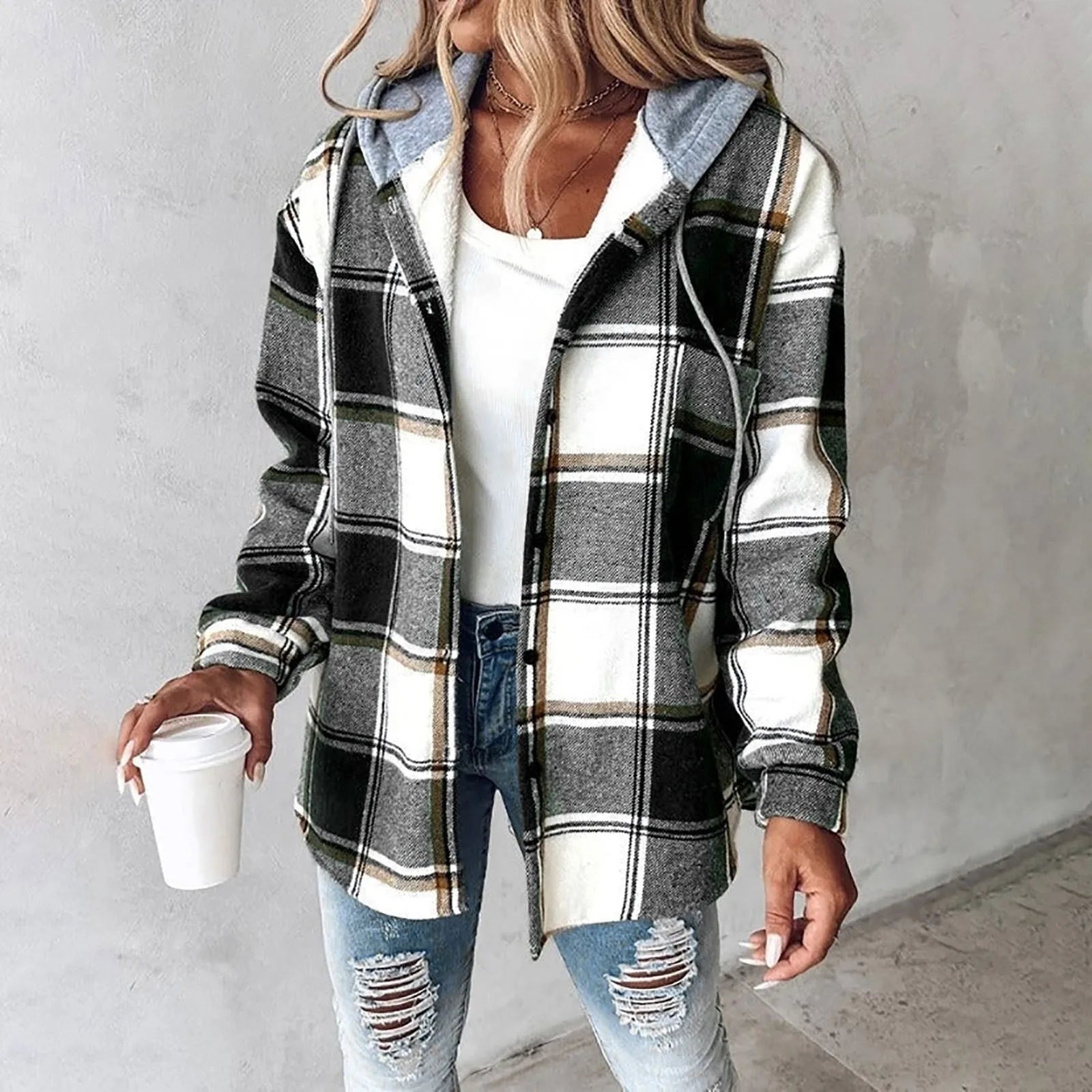 Maia | Karierte Jacke mit Lockerer Passform und Kapuze