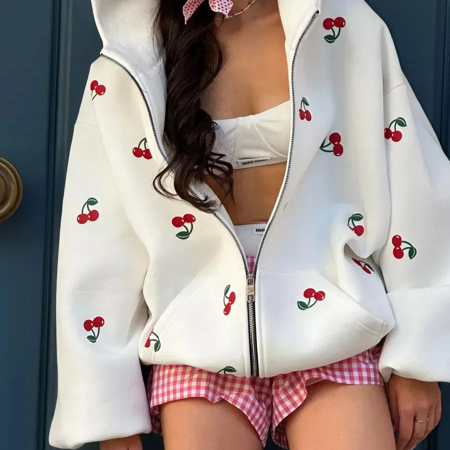 Cornelia | Weiße Jacke mit Kirschdesign