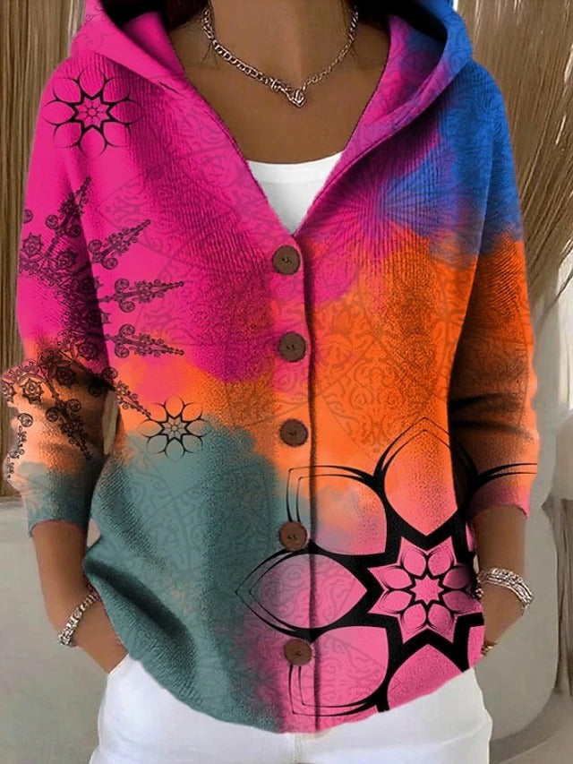 Ariya | Mehrfarbige Strickjacke mit Kapuze