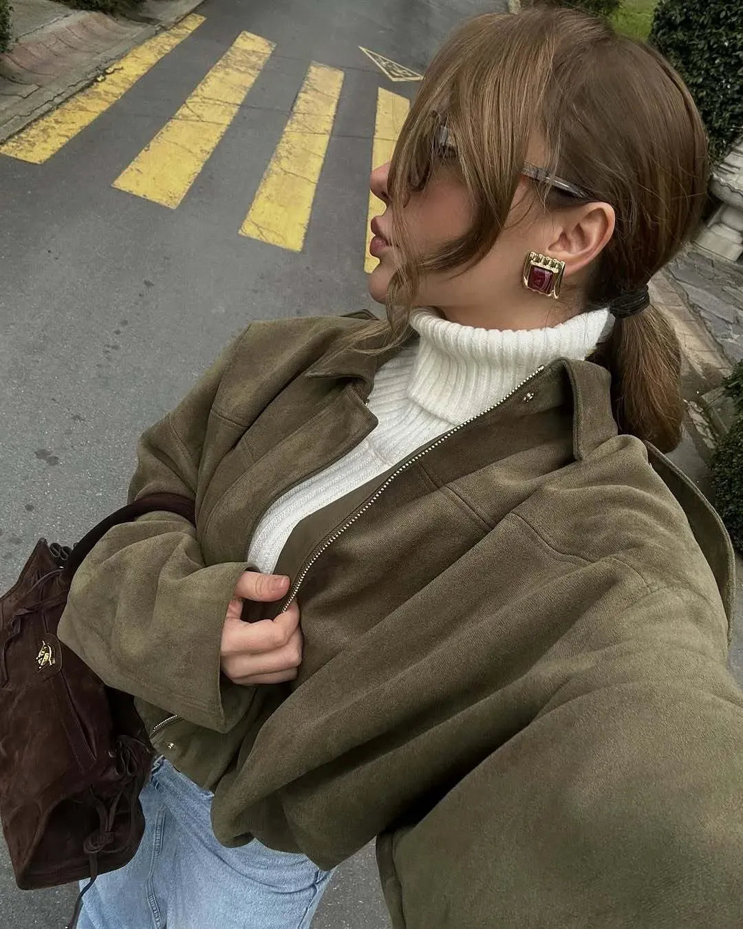 Marlene | Oversized Jacke in Velours-Optik