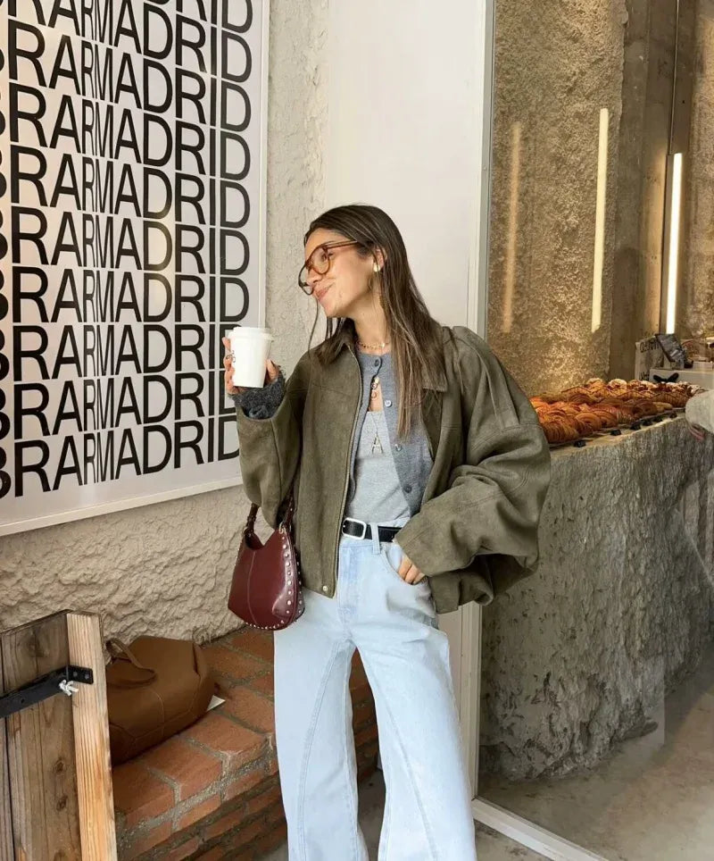 Marlene | Oversized Jacke in Velours-Optik
