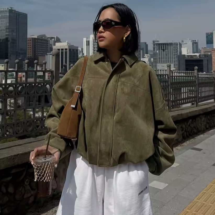 Marlene | Oversized Jacke in Velours-Optik