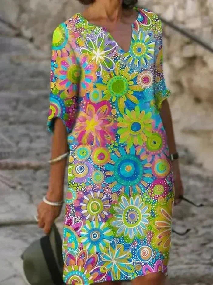 Angelique | Lebhaftes Blumen-Midi-Kleid