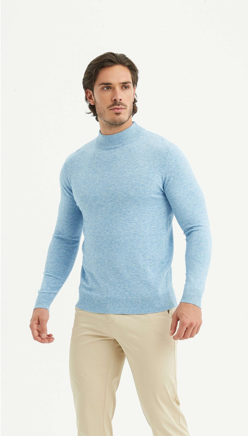 Vincent | Hellblauer Halbpolo-Pullover