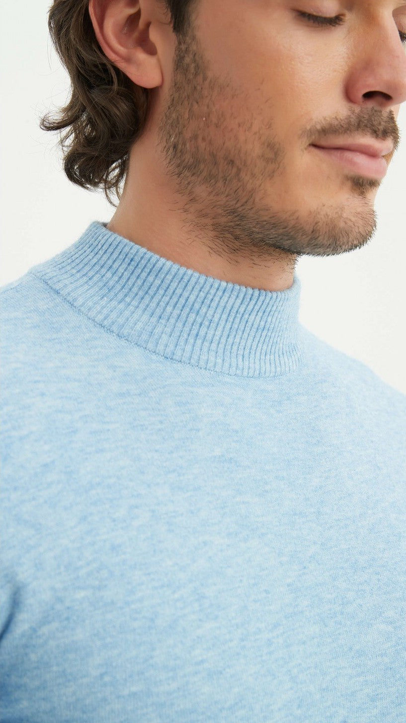 Vincent | Hellblauer Halbpolo-Pullover