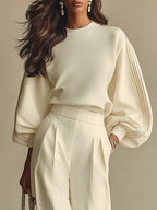 Livia - Ivory Ribbed Knit Set