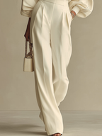 Isa | Ivory Crew Neck Top und Hochtaillierte Weite Hose Set