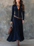 Camilla | V-Ausschnitt Langarm Maxi Kleid