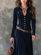 Camilla | V-Ausschnitt Langarm Maxi Kleid