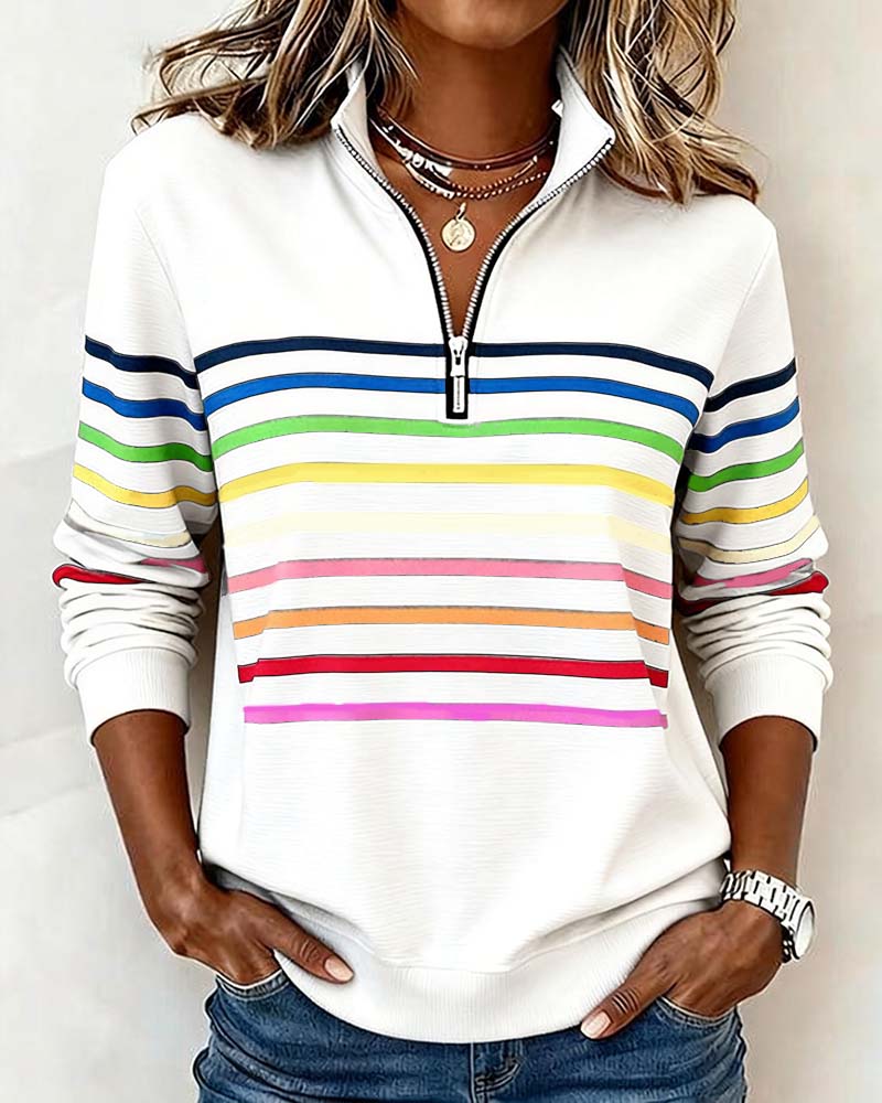 Delia | Gestreifter Pullover mit Viertel-Reißverschluss