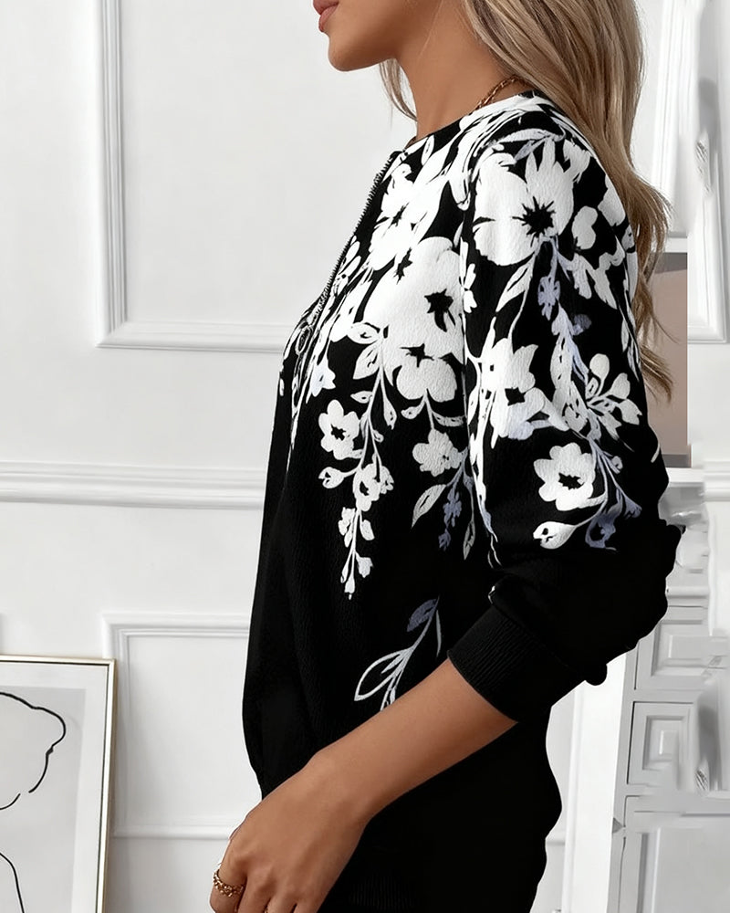 Davina | Blumen-Sweatshirt mit halbem Reißverschluss