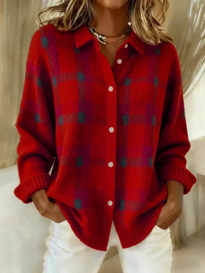 Rowena | Karierter Strick-Cardigan mit Knopfleiste