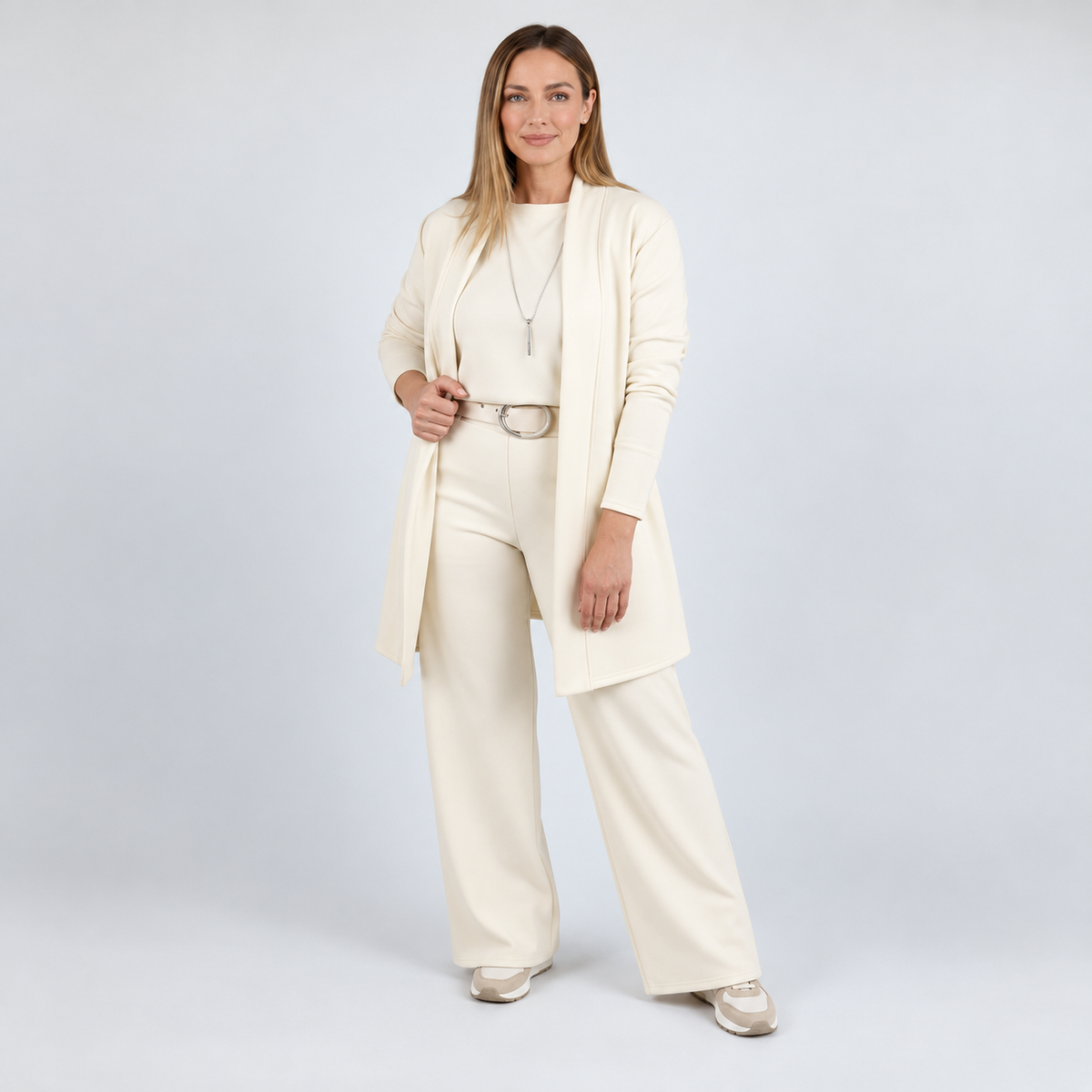 ⏳ Nur für kurze Zeit ⏰ Elegantes 3-teiliges Damen-Set mit langem Cardigan, Top & Hose 💞