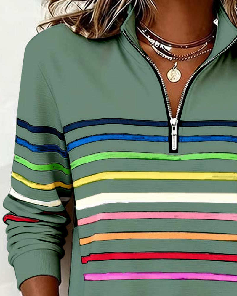 Delia | Gestreifter Pullover mit Viertel-Reißverschluss