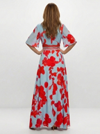 Corinne | V-Ausschnitt Kurzarm Blumen Maxikleid