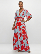 Corinne | V-Ausschnitt Kurzarm Blumen Maxikleid
