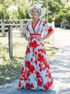 Corinne | V-Ausschnitt Kurzarm Blumen Maxikleid