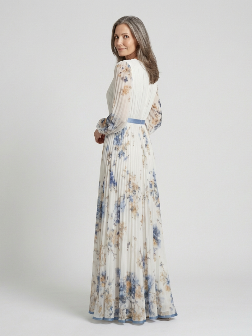 Lavinia | Maxikleid mit langen Ärmeln und V-Ausschnitt in Blumenmuster