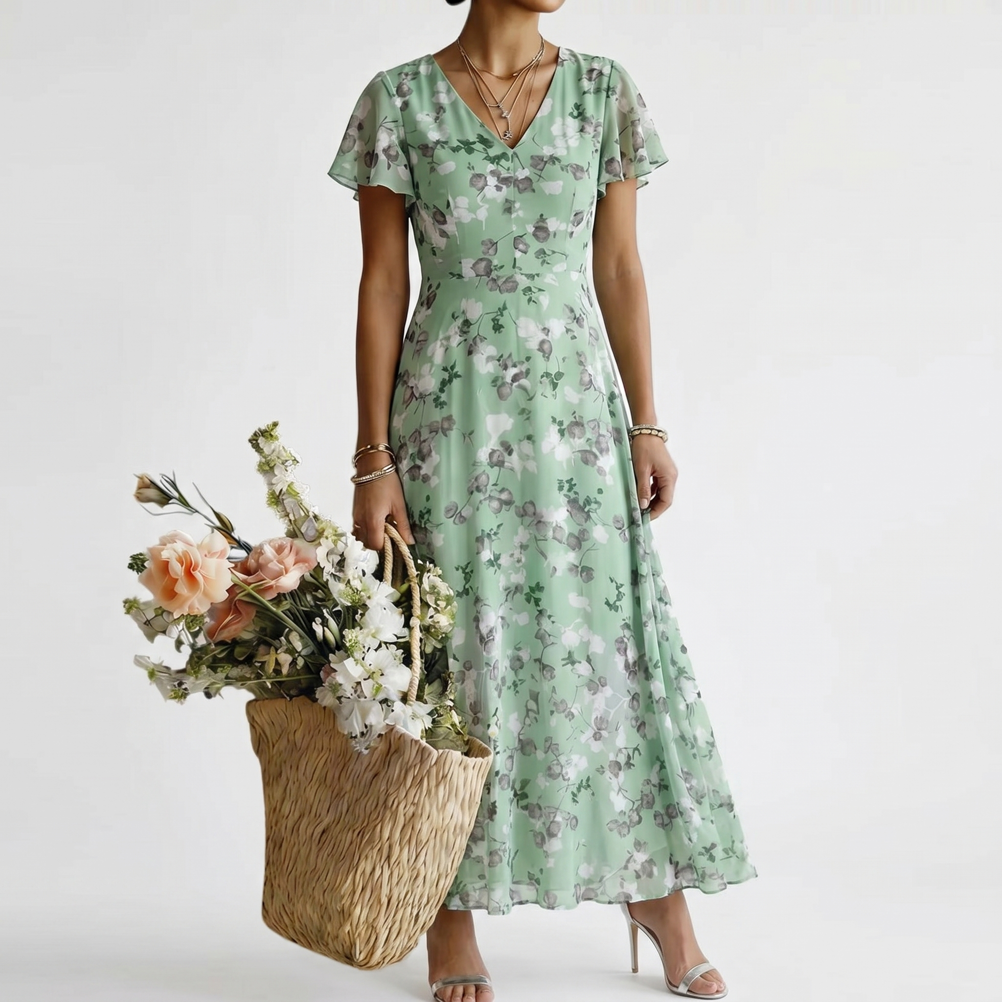 ISMERIA | FLORAL CHIFFON MAXIKLEID