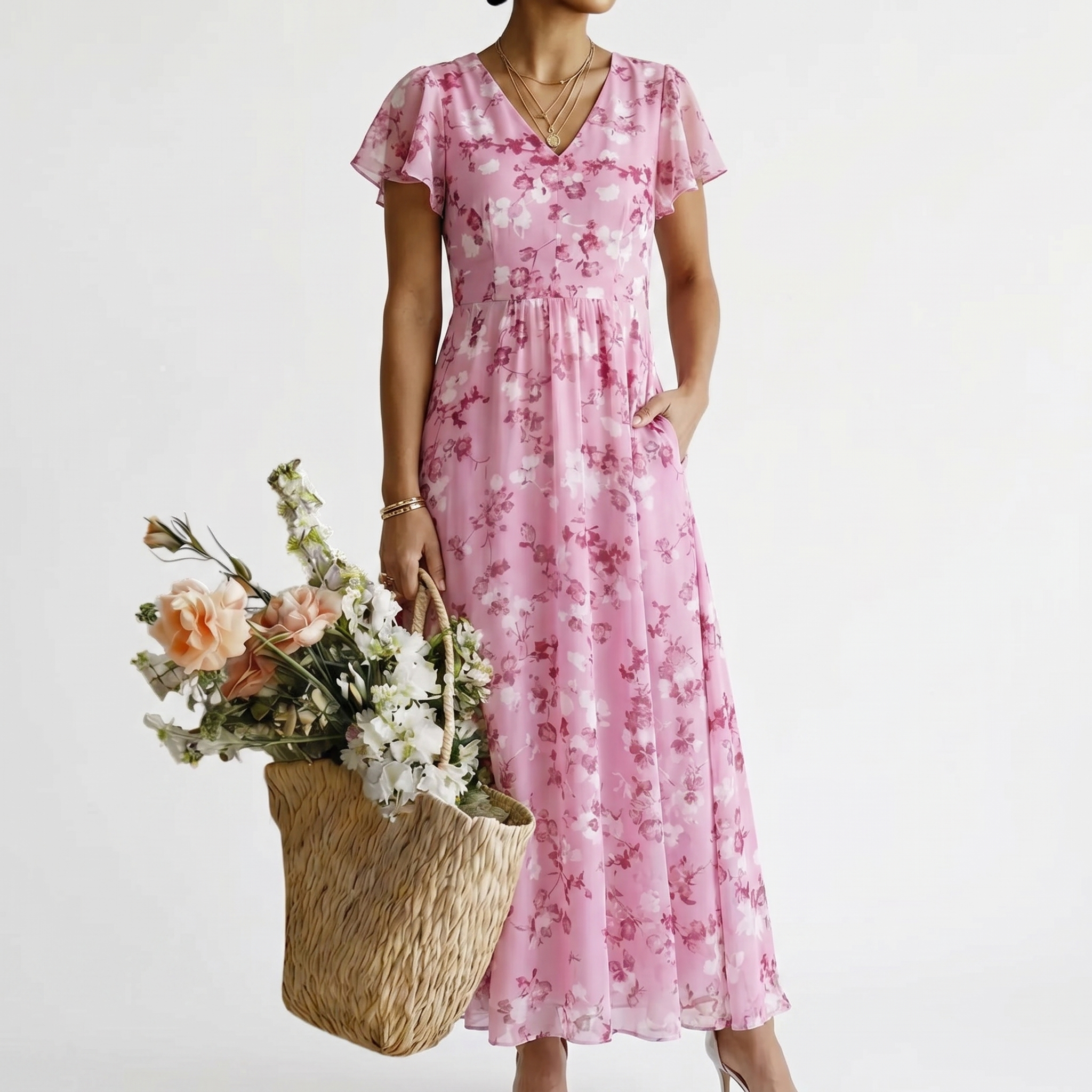 ISMERIA | FLORAL CHIFFON MAXIKLEID