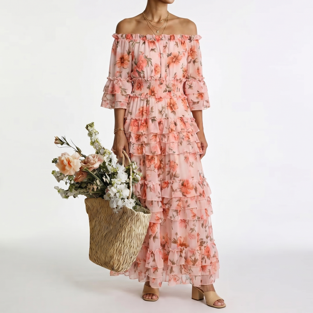 ROSALIE | FLORALER RÜSCHEN-MAXIKLEID