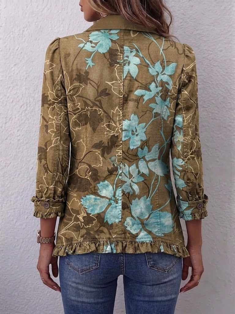 Annette | Boho-Jacke mit Farbverlauf, Vintage-Blumenmuster und Rüschen