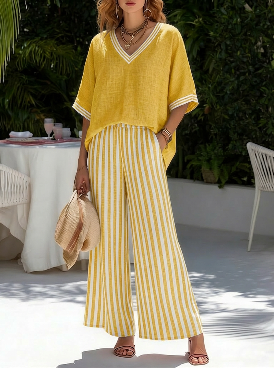 Nyla - Gestreiftes Leinen- und Baumwollset