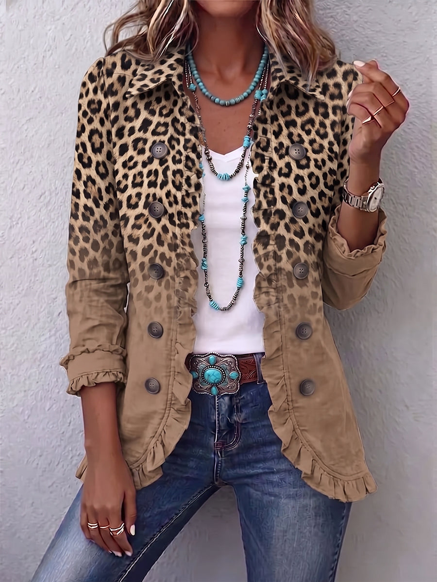 Corinne | Vintage-Jacke mit Leopardenmuster, Farbverlauf und Rüschen