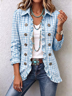 Claudia | Gingham-Jacke mit Falten und Knöpfen