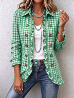 Claudia | Gingham-Jacke mit Falten und Knöpfen