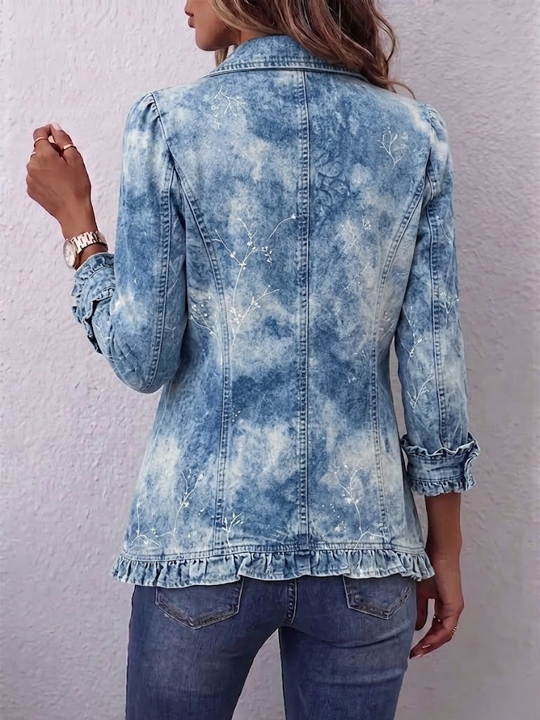 Michèle | Boho-Jacke mit Farbverlauf, Vintage-Botanik-Print und Rüschen