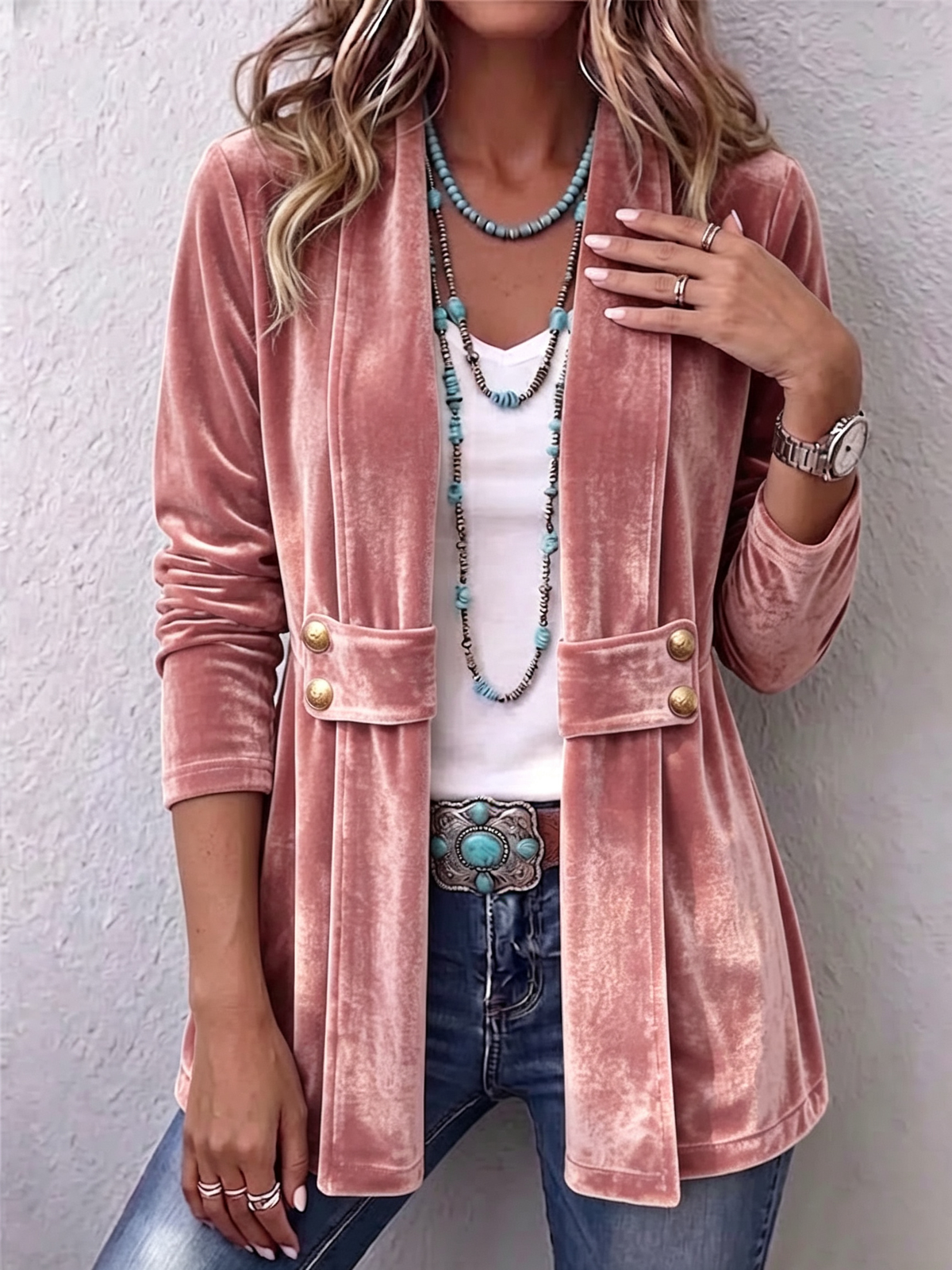 Renée | Vintage-Jacke mit Revers, Knopfdetail und langen Ärmeln