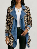 Cécile | Jacke mit Leopardenmuster und gewaschenem Denim-Einsatz