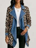 Cécile | Jacke mit Leopardenmuster und gewaschenem Denim-Einsatz
