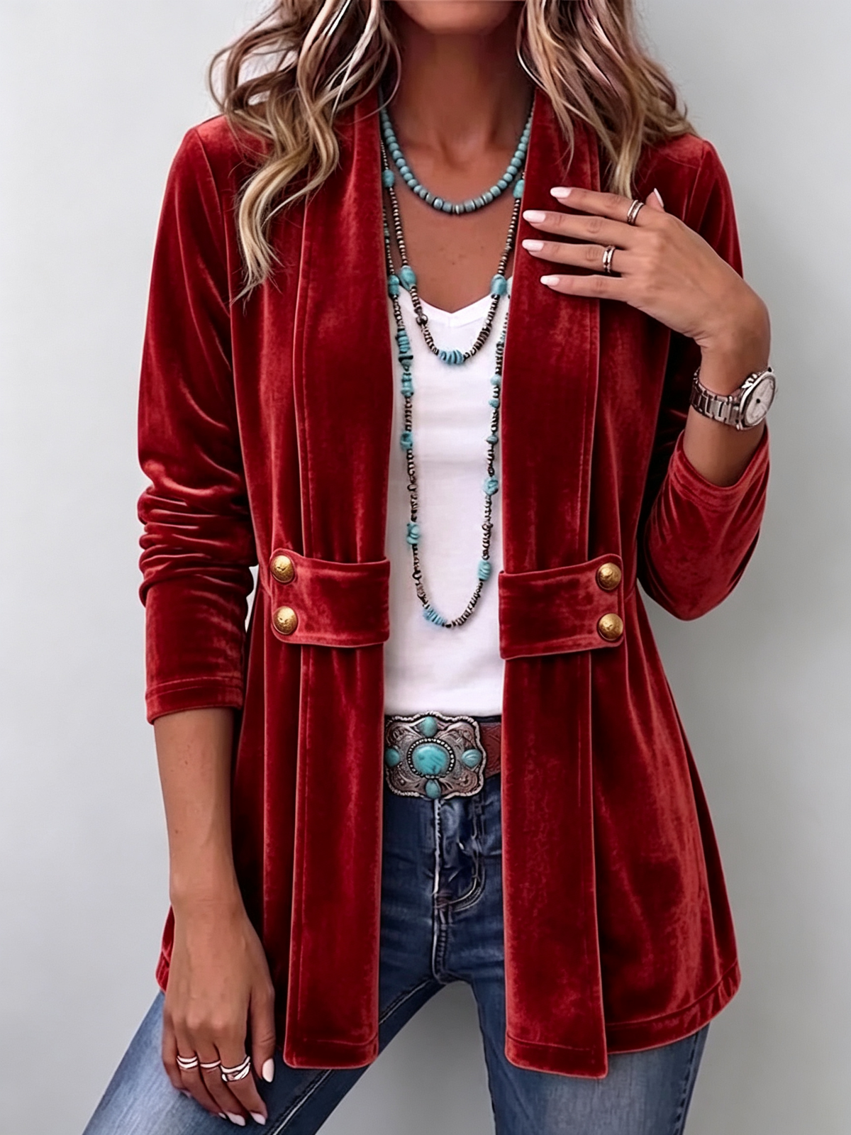 Renée | Vintage-Jacke mit Revers, Knopfdetail und langen Ärmeln