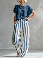 Kizzy - Gestreiftes Baumwoll-Leinen-Set