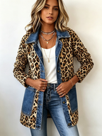 Madeleine | Longline-Jacke mit kontrastierenden Einsätzen aus Denim im Leopardenmuster