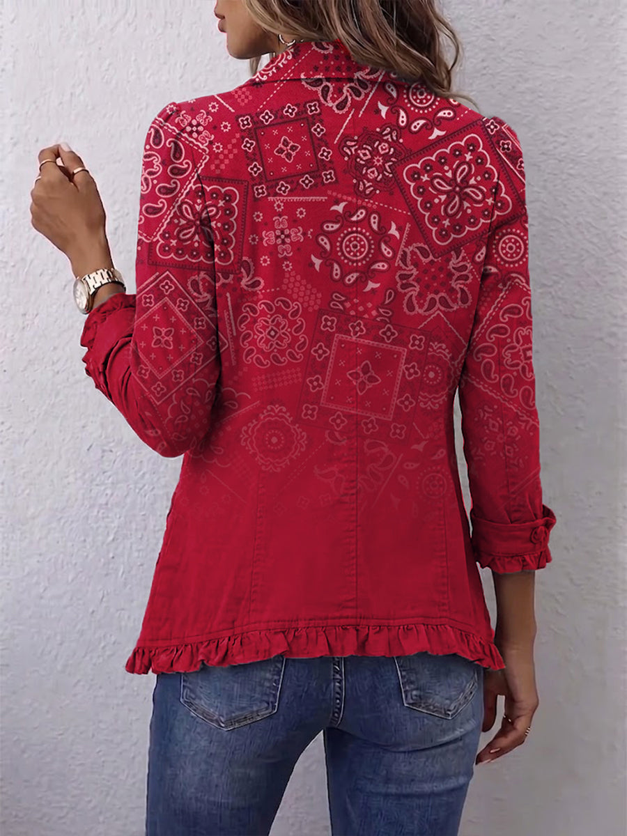 Paulette | Plissierter Mantel mit Bohemian-Paisley-Ombré-Muster