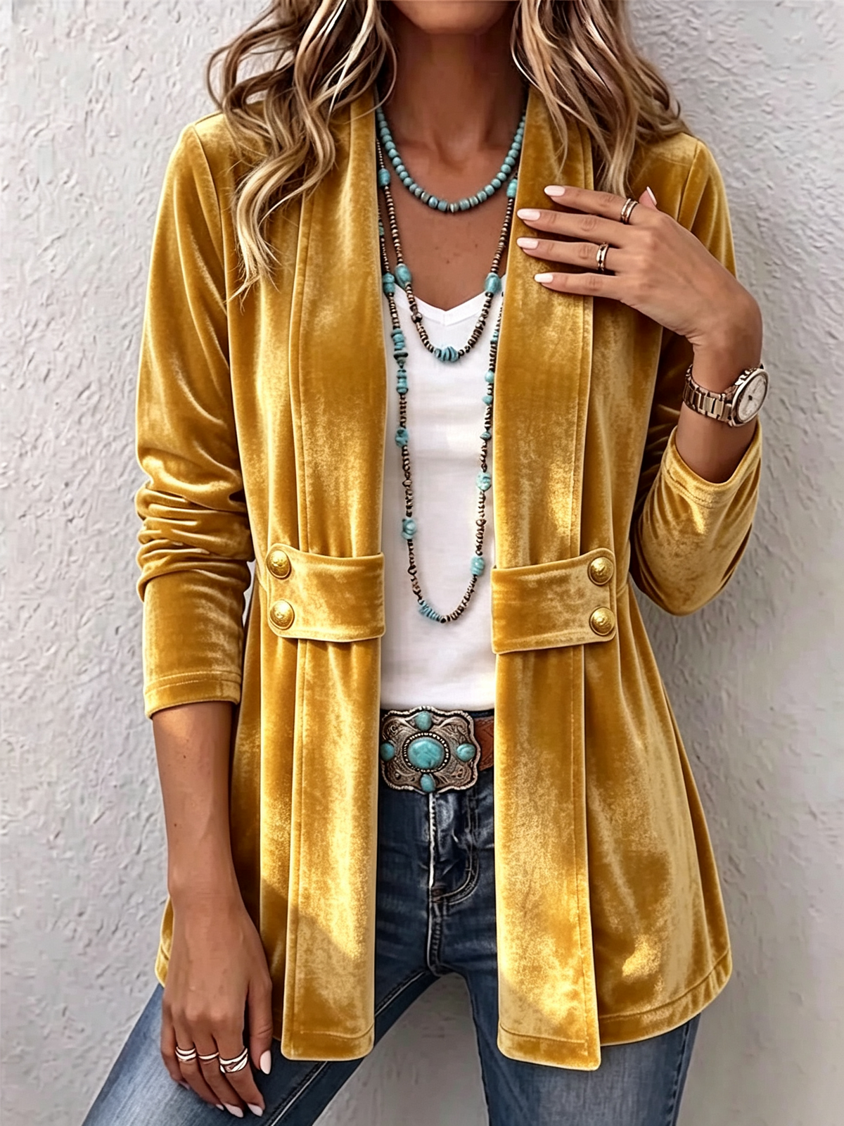 Renée | Vintage-Jacke mit Revers, Knopfdetail und langen Ärmeln