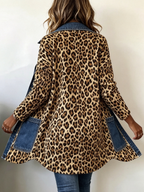 Madeleine | Longline-Jacke mit kontrastierenden Einsätzen aus Denim im Leopardenmuster