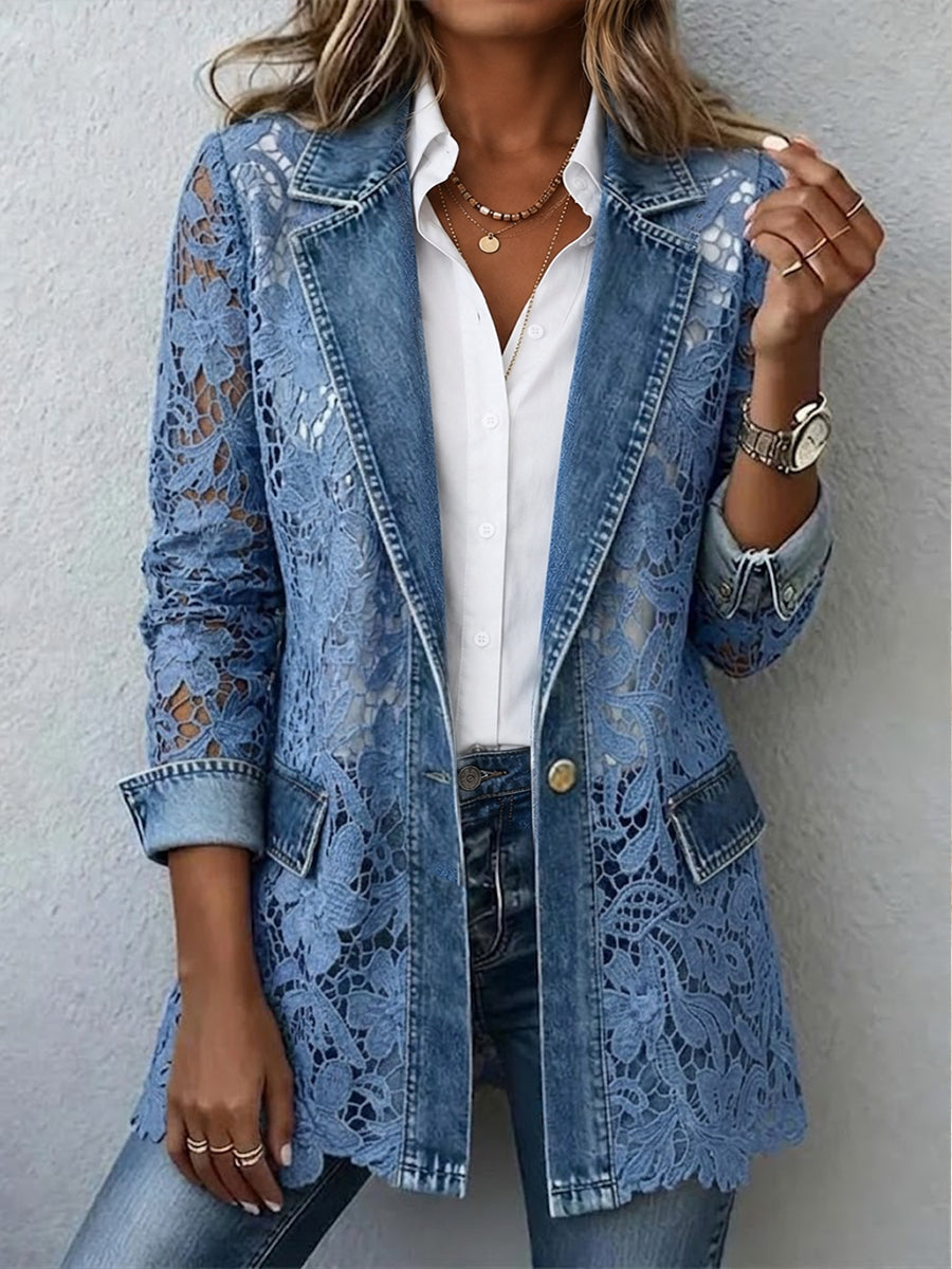 Sandra | Blazer mit floralen Spitzen-Einsätzen