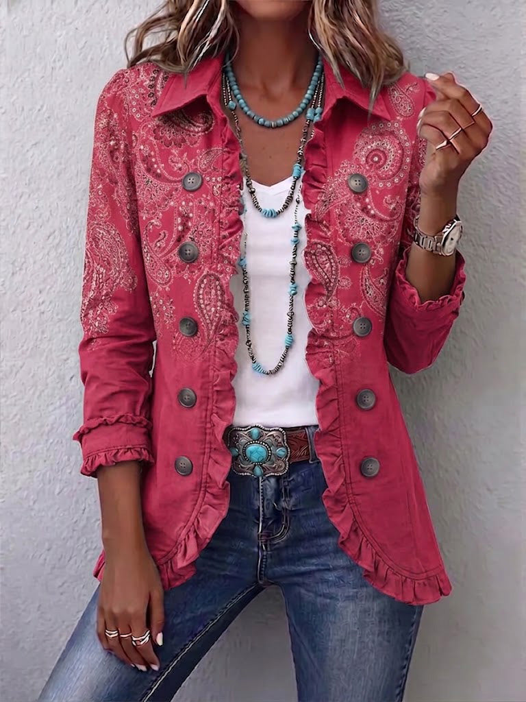 Henriette | Plissierte Jacke mit Vintage-Paisley-Muster