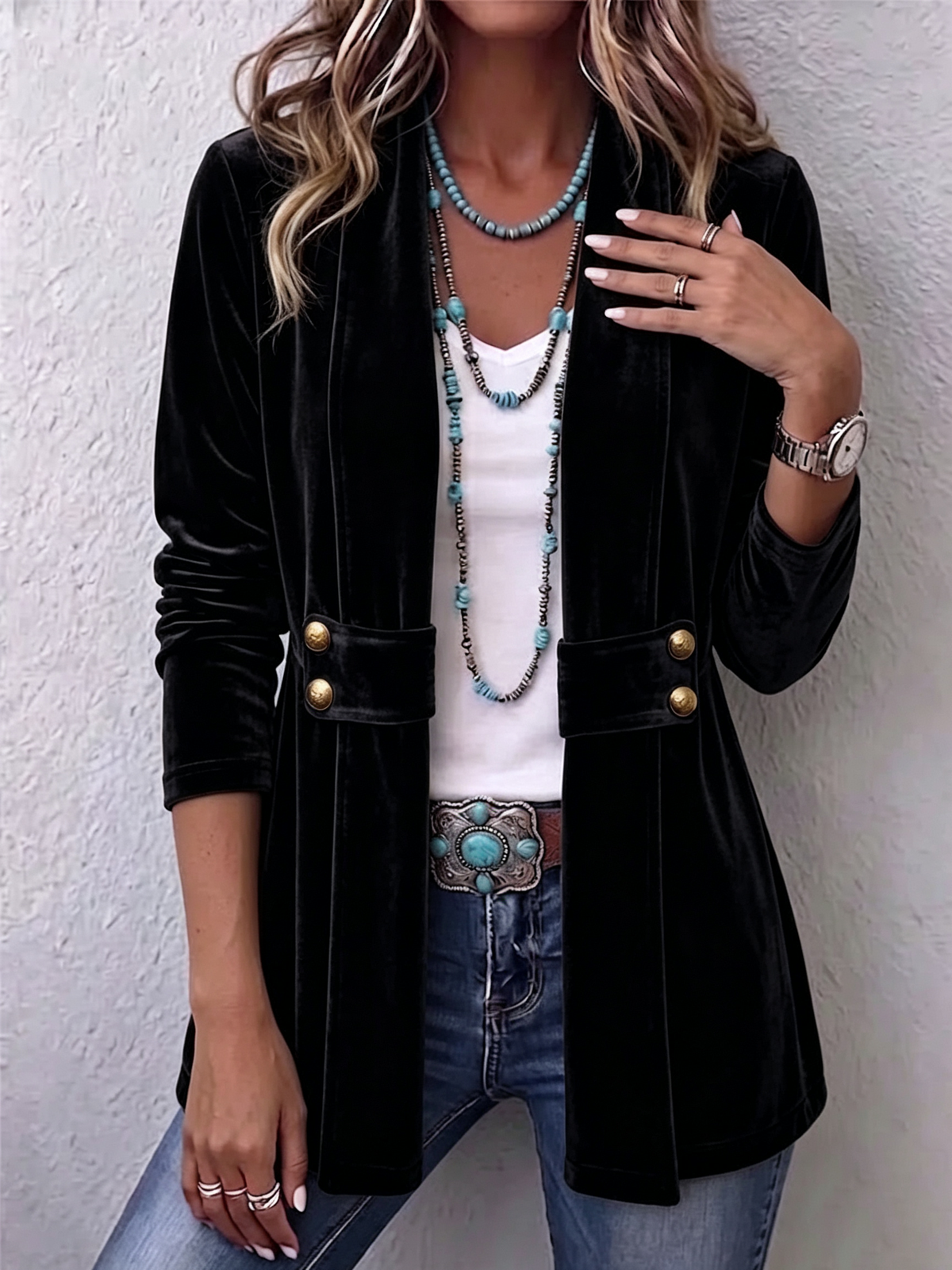 Renée | Vintage-Jacke mit Revers, Knopfdetail und langen Ärmeln