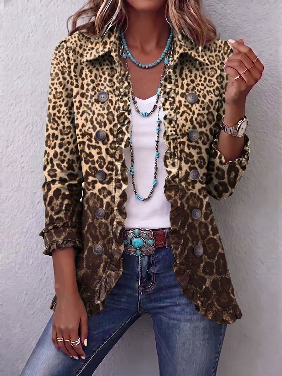 Jacqueline | Plissierte Jacke mit Leopardenmuster