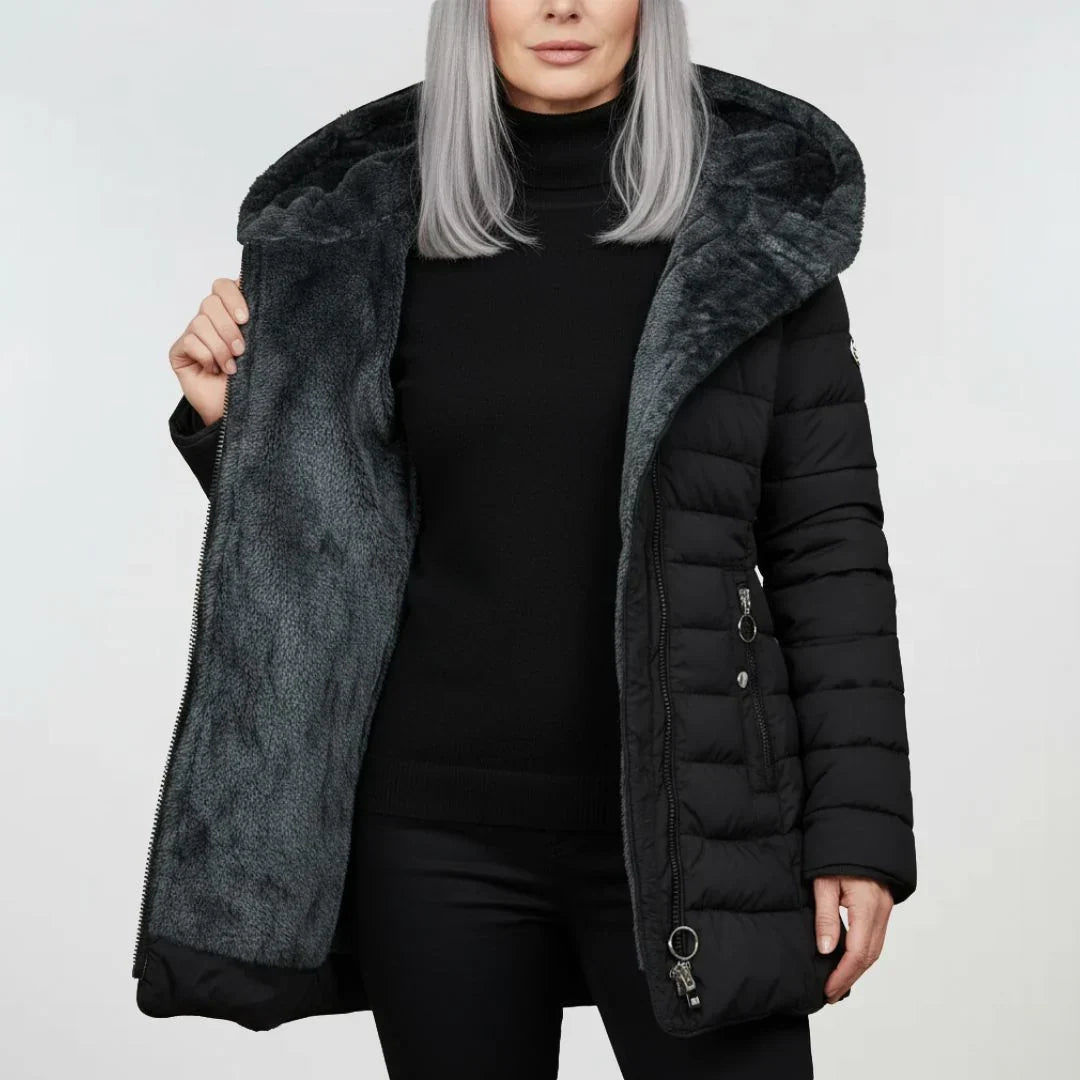 Marian | Slim-Fit Wintermantel mit Fellkapuze
