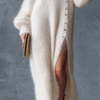 Sandy | Plüschiges Maxikleid mit V-Ausschnitt und Schlitz